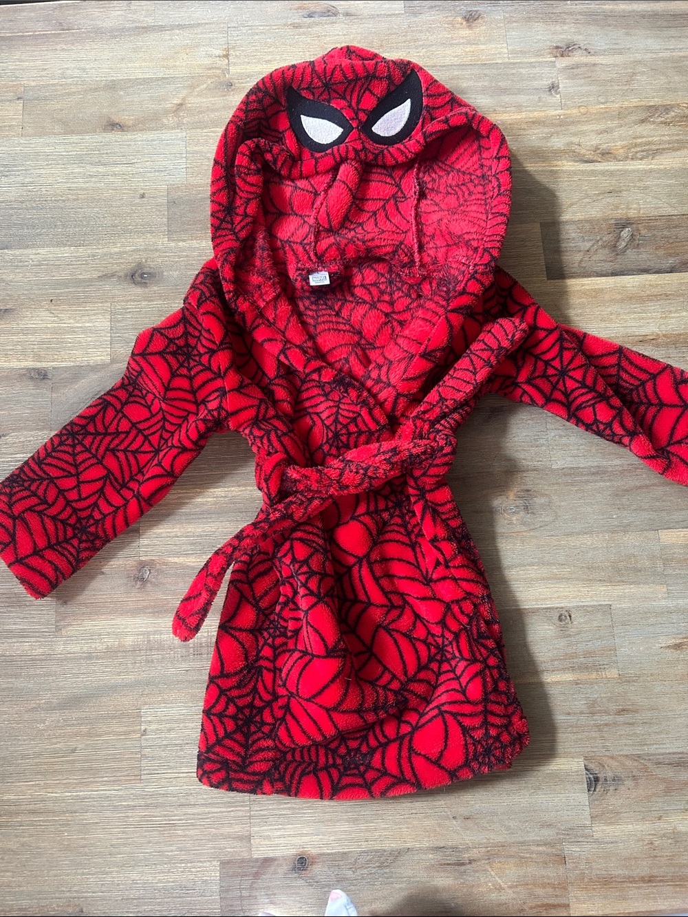 Kids Red Spider-Web Hooded bathrobe